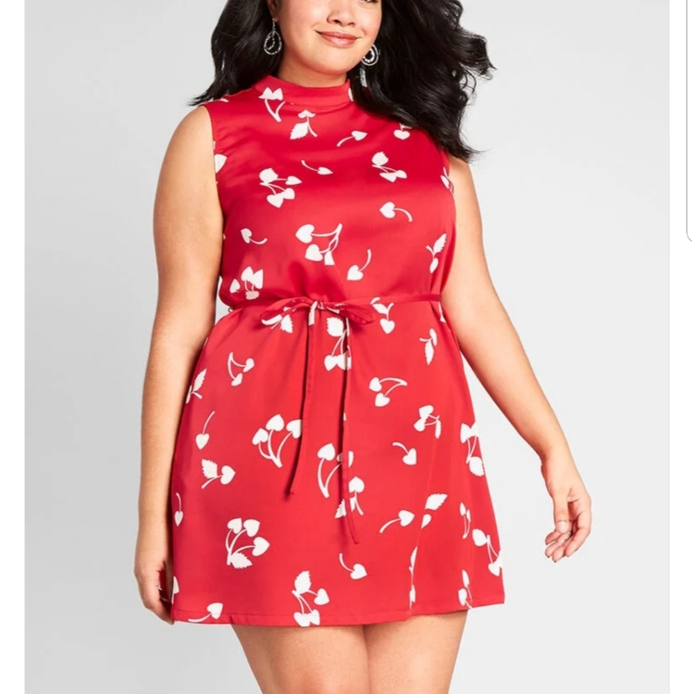 High neck red cherry hearts dress